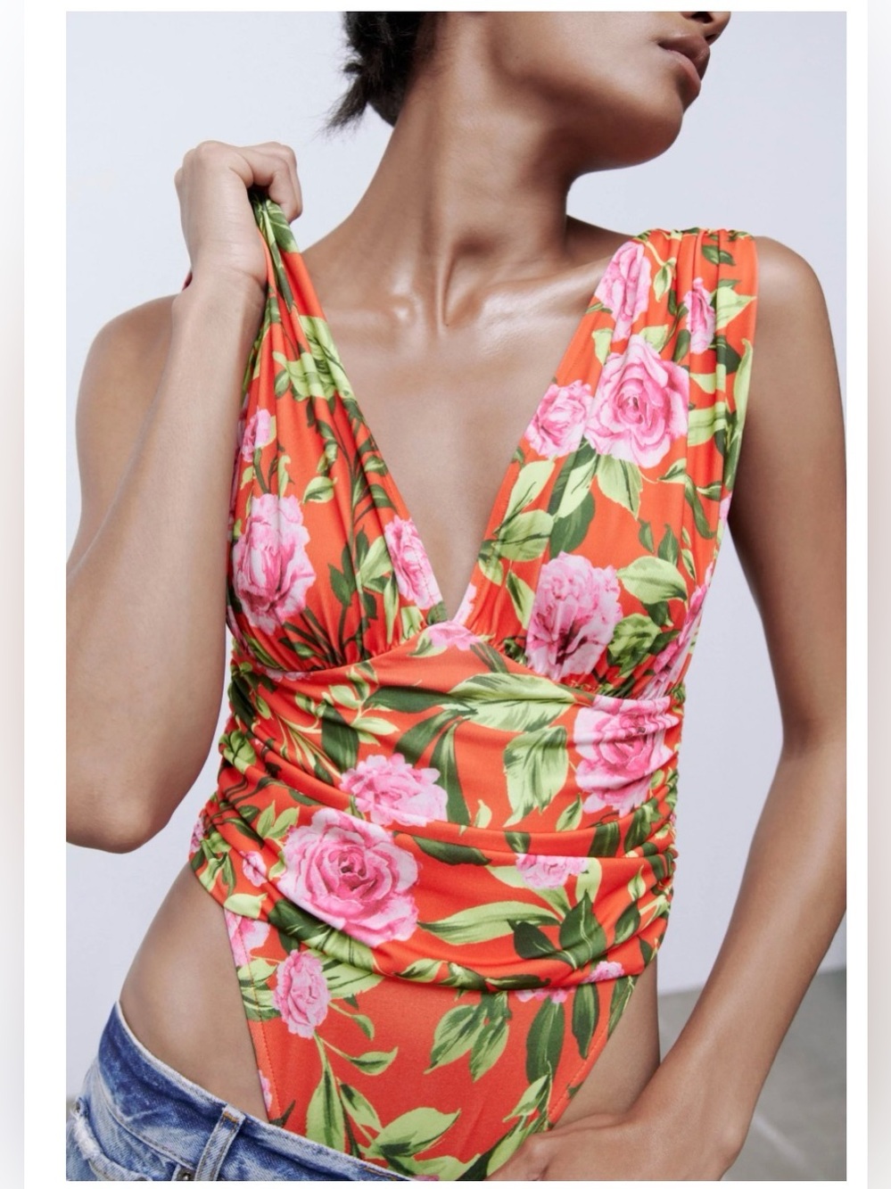 Zara Printed Draped Bodysuit